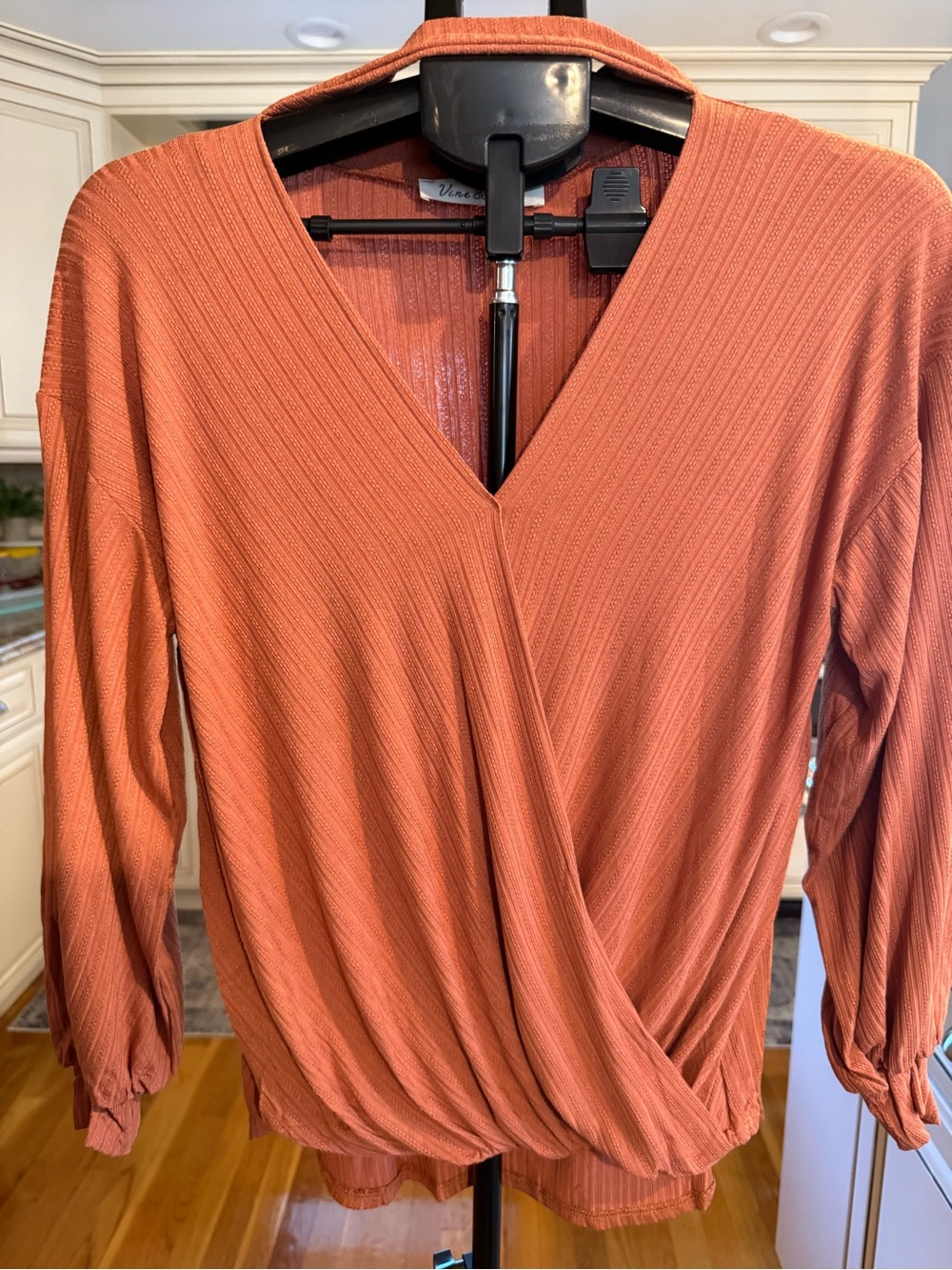 Vine & Love Rust Wrap-Style V-Neck Blouse